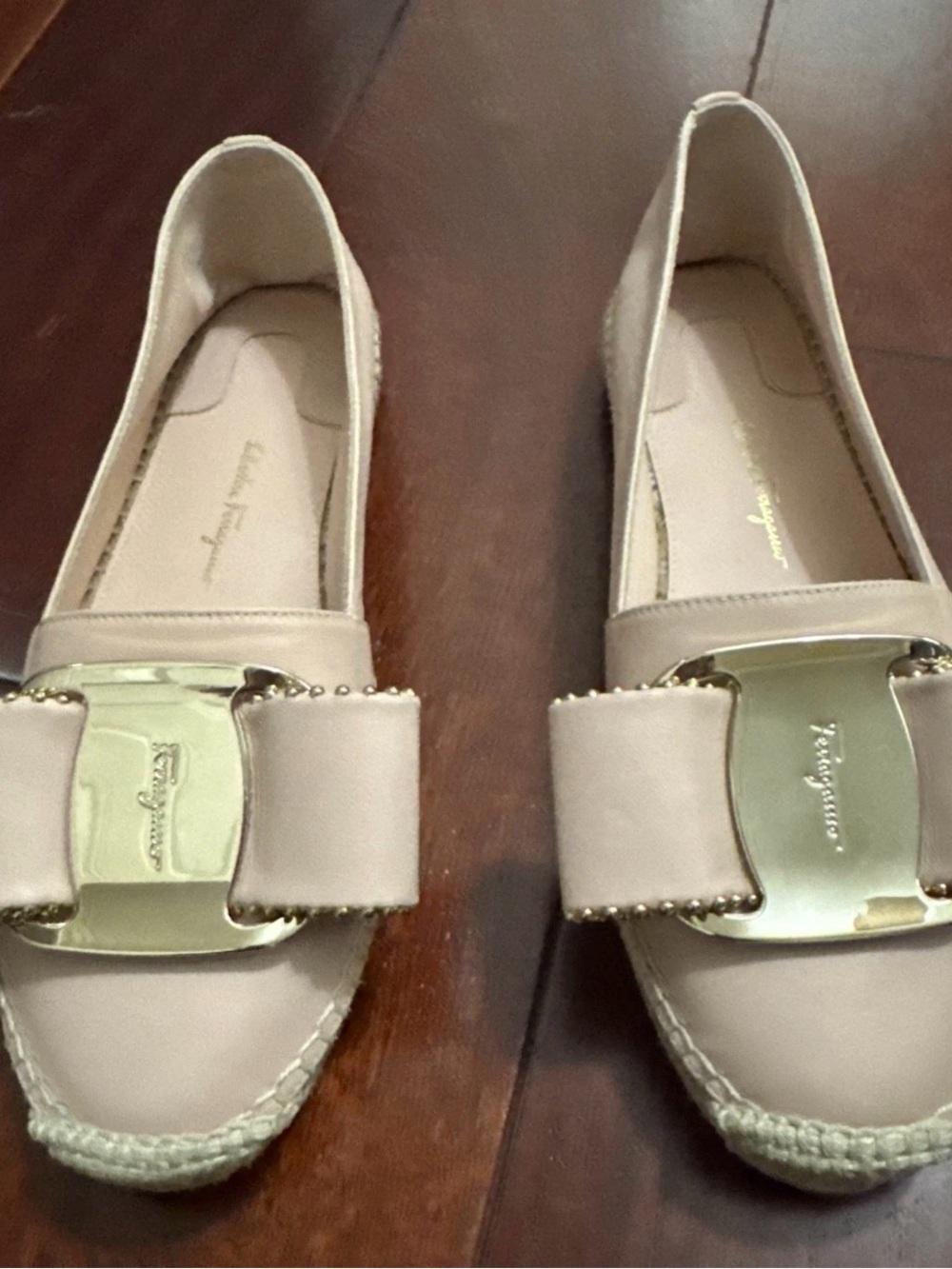 Salvatore Ferragamo Beige Vara Bow Espadrille Flats